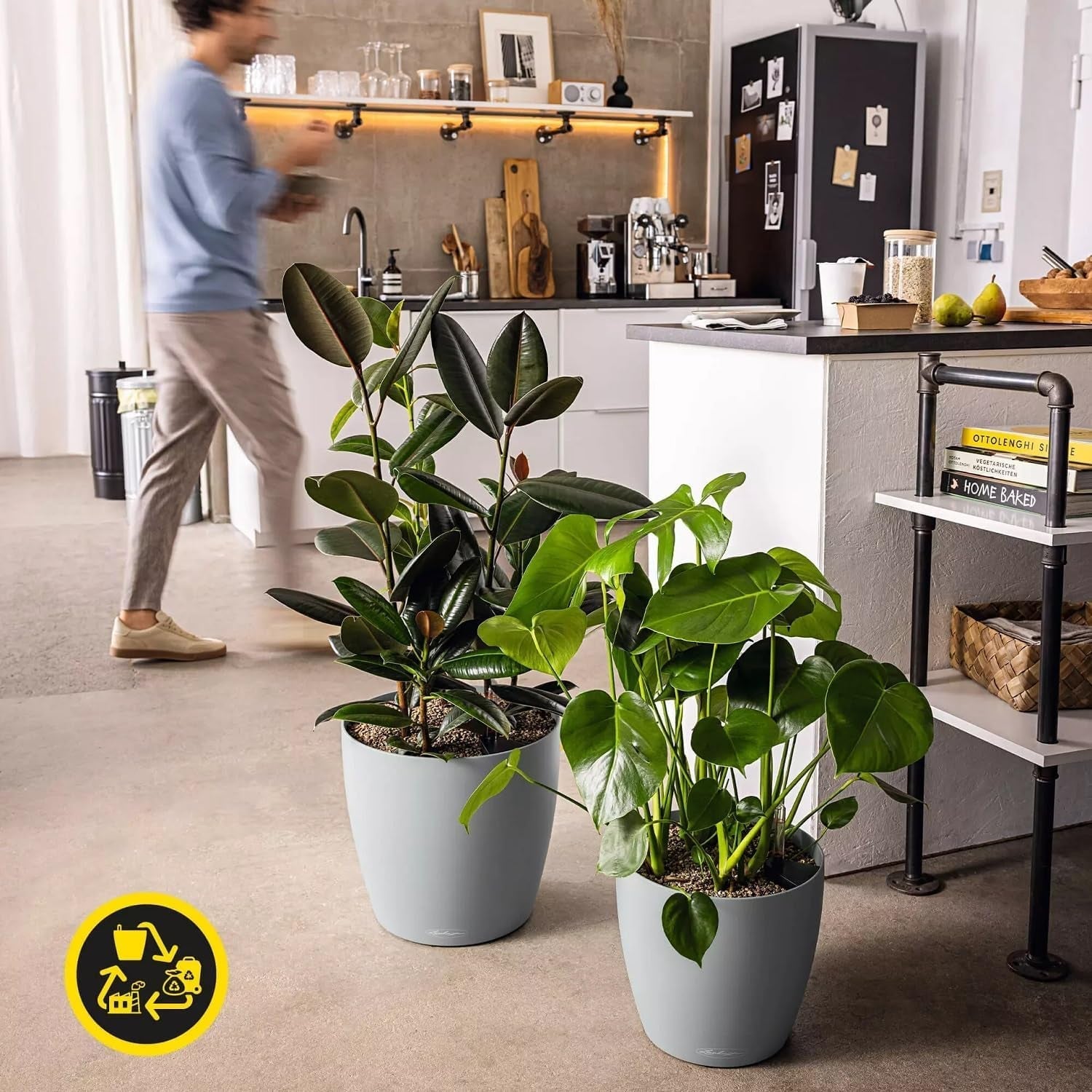 Plantenbak LECHUZA Classico Kleur ECO 35 Donkergrijs | Plantenbak met bewateringssysteem en waterniveau-indicator | Gemaakt van 100% gerecycled plastic | Matte afwerking | Ø 34,5 x 32,5cm | 18935