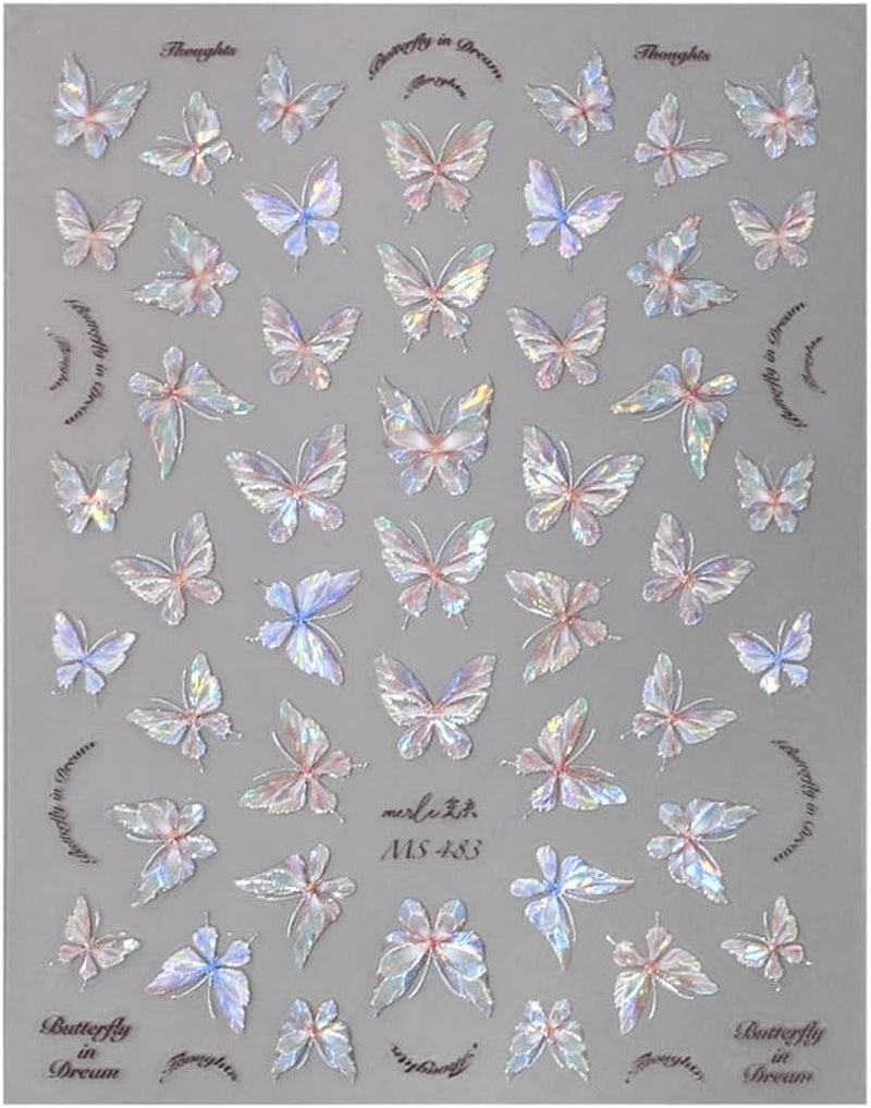Glanzende Aurora Shell Schmetterling Nagelsticker Selbstklebend,Erleichterung Schmetterlinge Nail Sticker Rosa Laser Schmetterling Nagelaufkleber Für Frauen Nageldesign Zubehör Nagel Zubehör Nail Art