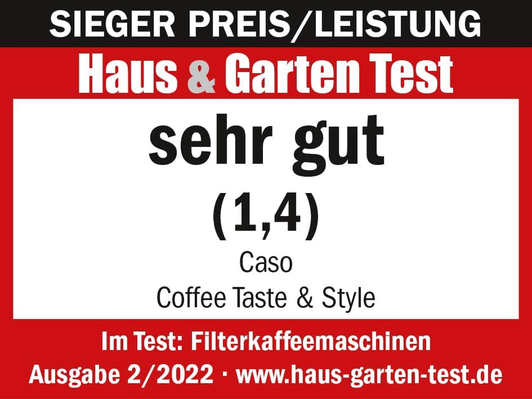 CASO Coffee Taste and Style espressomachine met permanent filter, 1,5 l, optimale zettemperatuur 92-96 °C, antidruppelsysteem, geoptimaliseerde zetkop, roestvrij staal, 12 kopjes