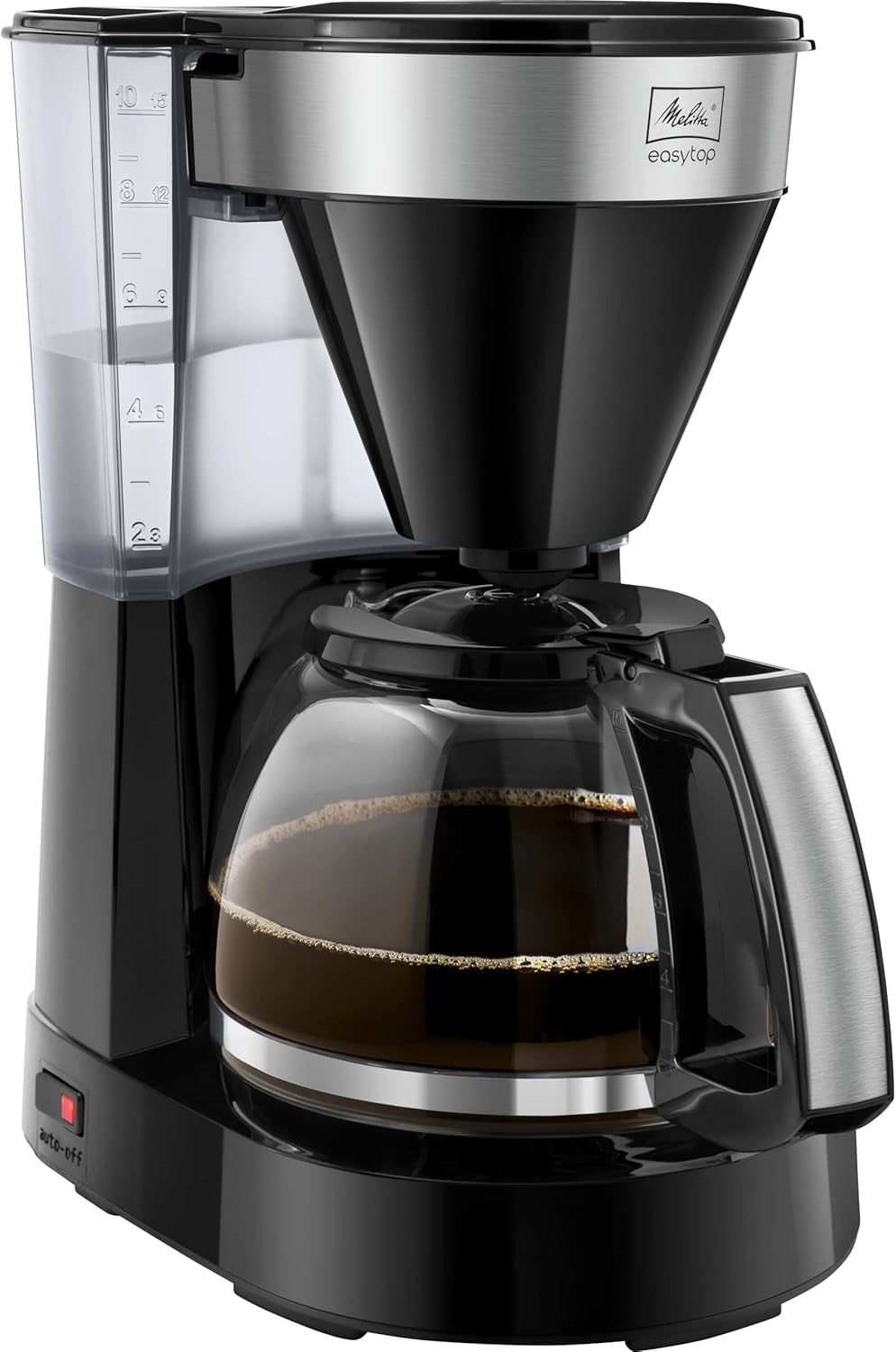Melitta Easy Top - Espressomachine met filter en glazen karaf, voor maximaal 10 koffiekopjes, zwart/roestvrij staal