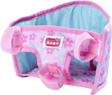 Simba 105560018 - Fietsstoeltje voor pasgeborenen met riem, poppenaccessoire, stoffen zitje, veiligheidsgordel, stuur met klittenband, voor poppen van 30-43 cm, vanaf 3 jaar