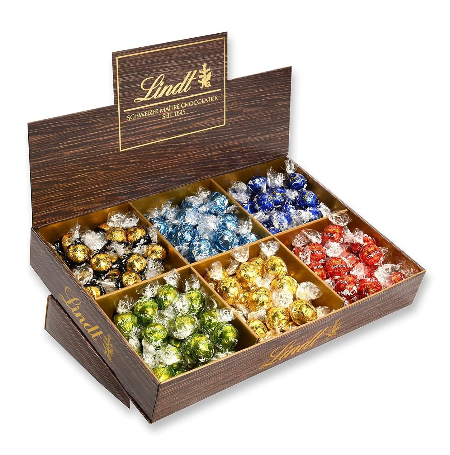 Lindor Chocolade Toppresentatie | 1718 g en chocoladerepen met marsepein | 25 repen x 50 g in toonbankdisplay | 1250 gram | Pure marsepein omhuld met pure chocolade | Chocoladerepen