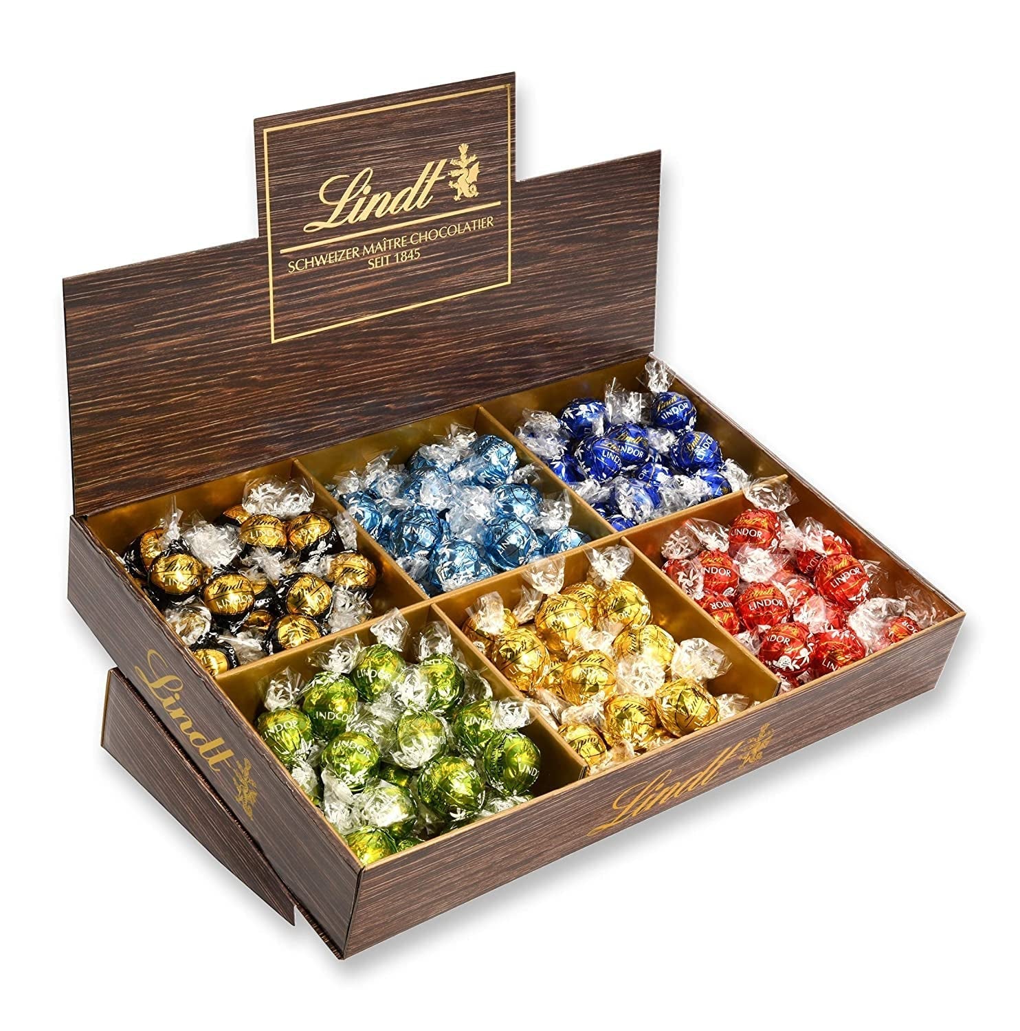 Lindor Chocolade Toppresentatie | 1718 g en chocoladerepen met marsepein | 25 repen x 50 g in toonbankdisplay | 1250 gram | Pure marsepein omhuld met pure chocolade | Chocoladerepen
