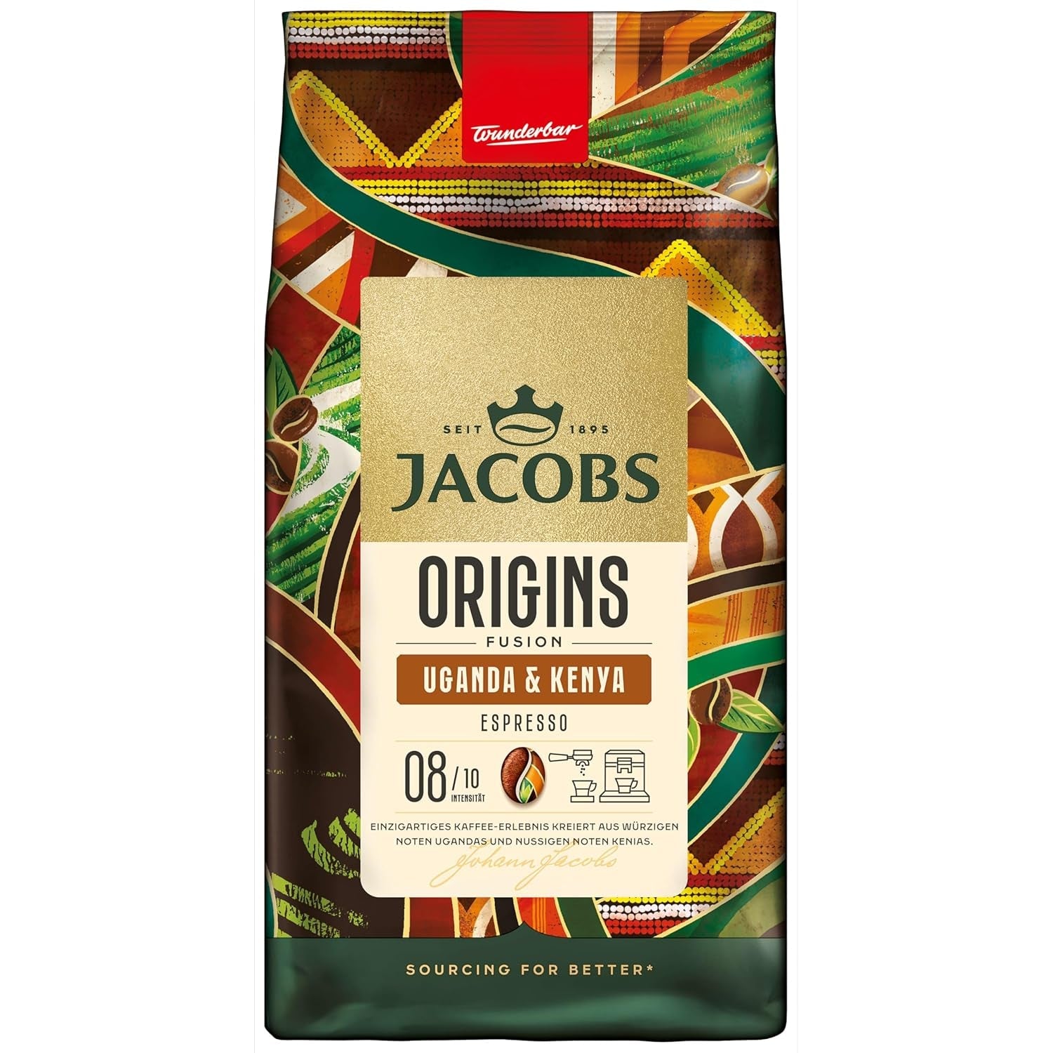 Jacobs Origins Oeganda en Kenia koffiebonen, volle espresso met een kruidige toon, sterkte 8/10, hele koffiebonen, 1 kg