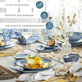 ZANGER | Darwin 12-delige serviesset, aardewerk serviesset voor 4 personen, blauwe serviesset inclusief dinerborden, dessertborden en soepborden, handgemaakte serviesset | DE PREMIUM COLLECTIE