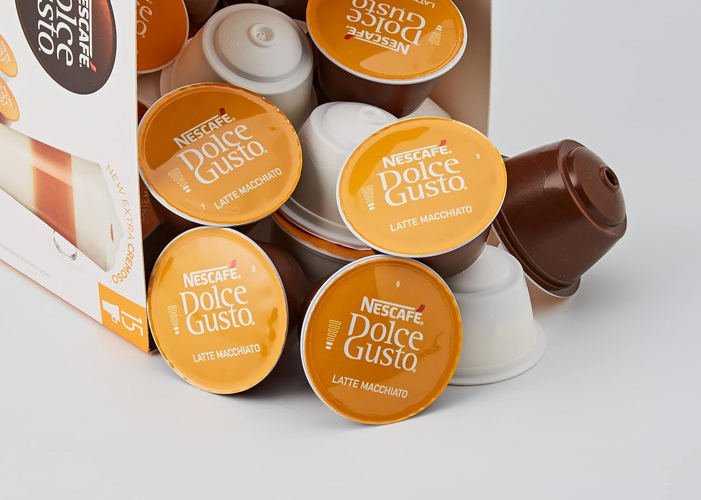 NESCAFÉ Dolce Gusto Latte Macchiato Vorratsbox 90 Kaffeekapseln (Aromatische Espresso en Latte Macchiato Karamel