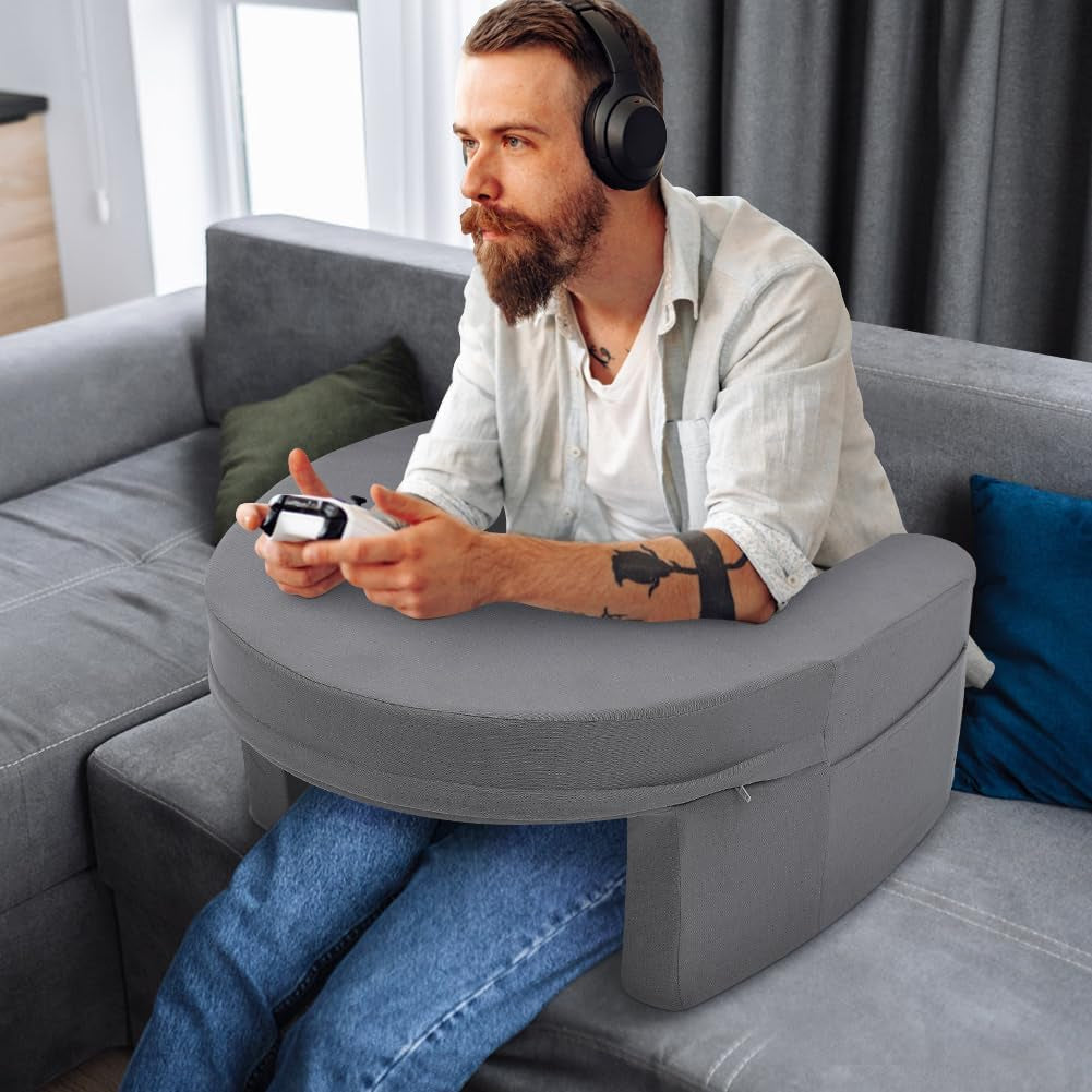 Leeskussen voor bed en bank, gaming-schootkussen, laptop-schootkussen, gamingkussen met armen en zijvak, voor volwassenen die spelen, lezen, tv kijken, gamen op de bank