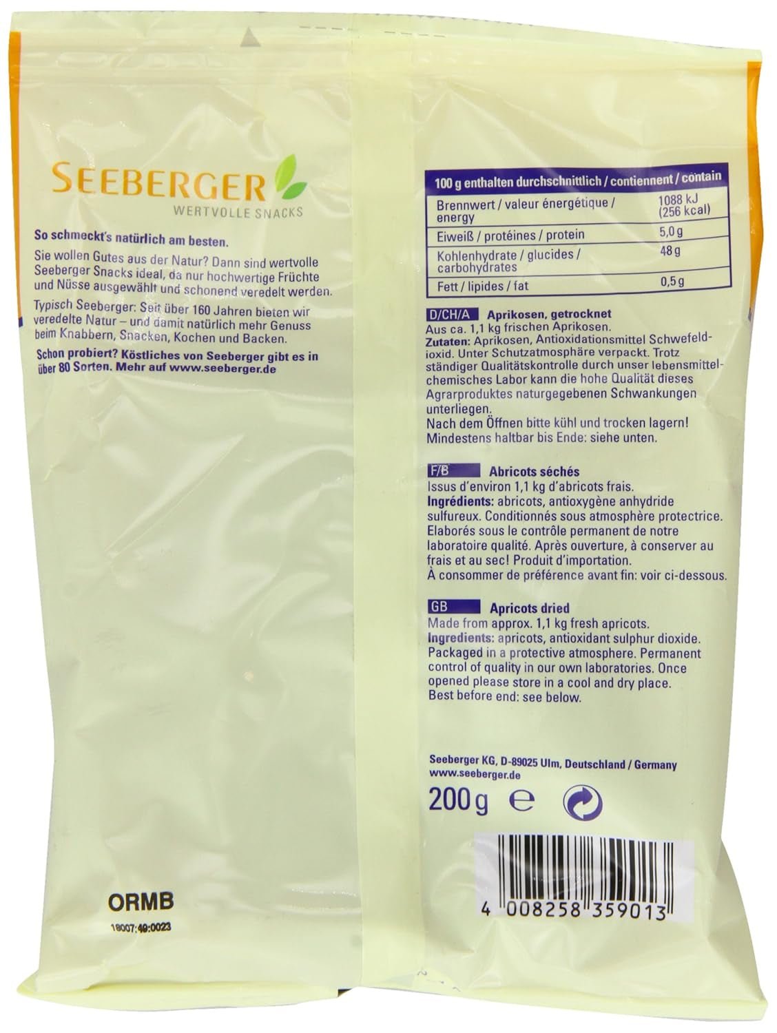 Abrikoos Seeberger 200g Naty Shop gedehydrateerde producten