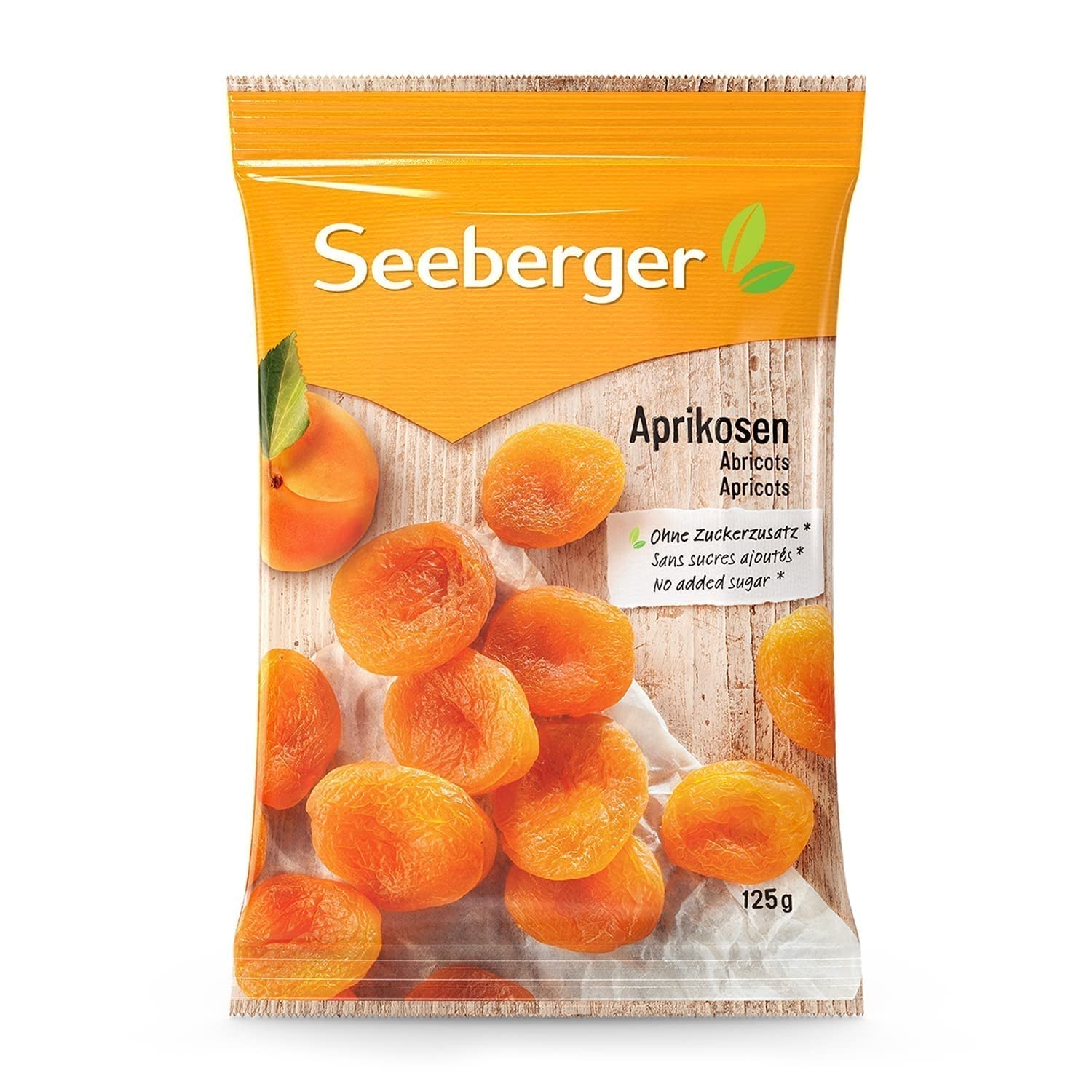 Seeberger Abrikozen: Extra grote, zongerijpte en feloranje abrikozen - zoete, fruitige smaak - suikervrij - gedroogd - ontpit, veganistisch (1 x 125 g) Naty Shop Gedehydrateerde Producten 125 G (1 pakje)