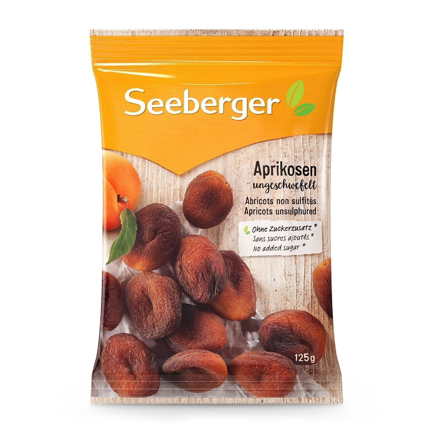 Seeberger Ongezwavelde Abrikozen: Onbehandelde Gedroogde Abrikozen met een Zoete, Fruitige Smaak - Geen Toegevoegde Suiker - Pitloos, Veganistisch (1 x 125g) Naty Shop Gedehydrateerde Producten 125G (1 Pak)