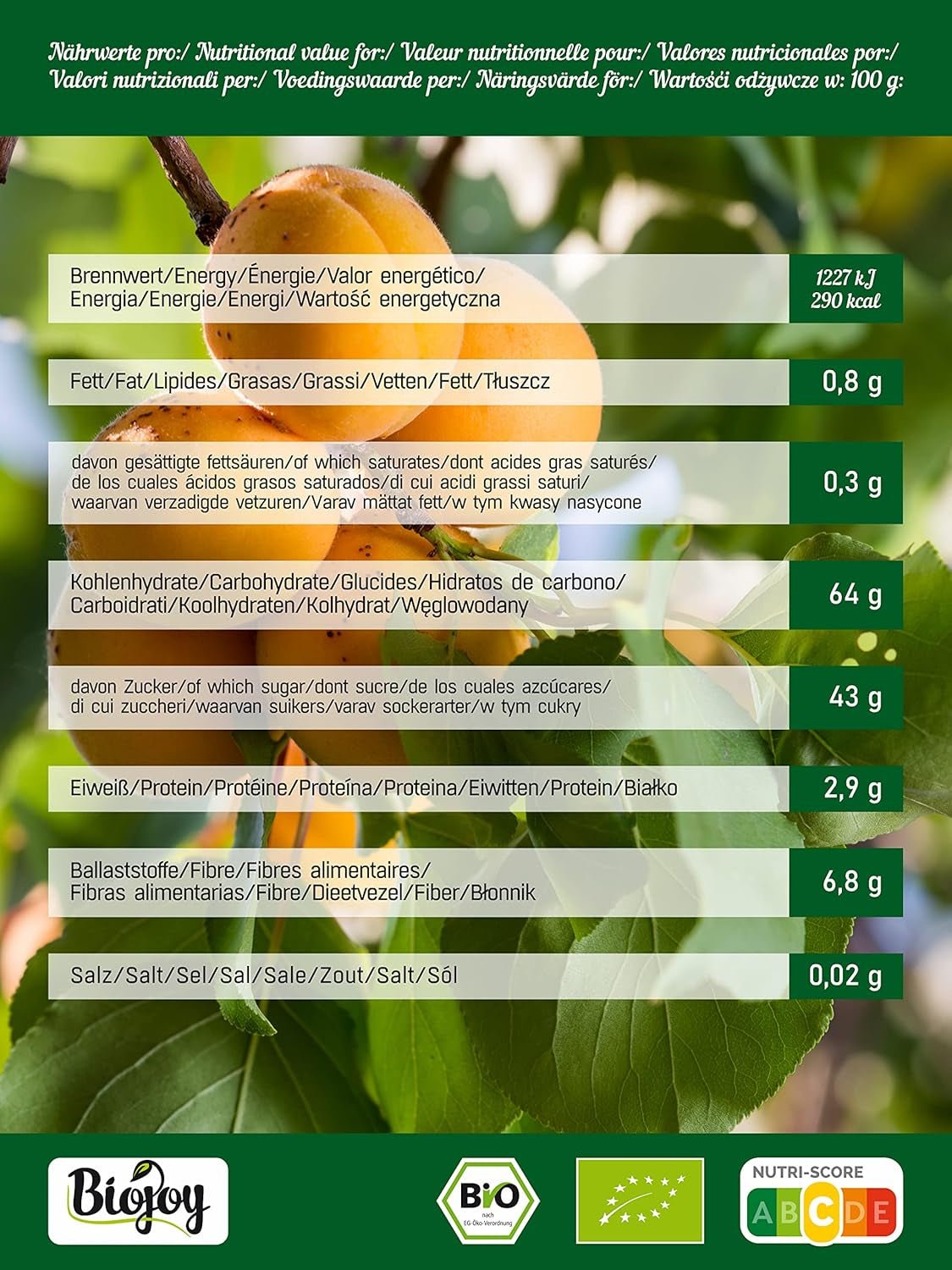 Biojoy gedroogde abrikozen (500 g), ongezwaveld Gedroogde producten Mijn winkel