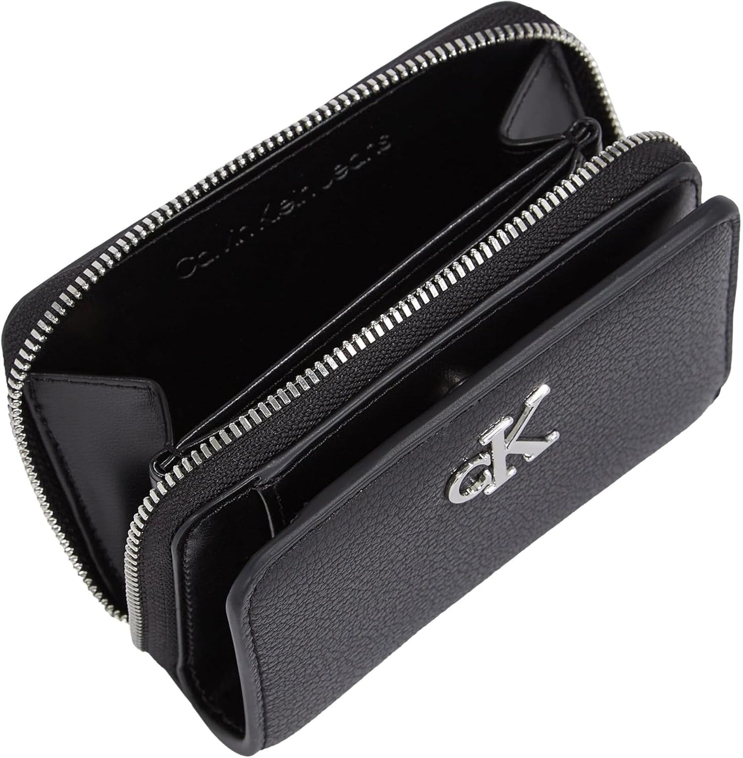 Calvin Klein damesportemonnee met minimale monogram en ritssluiting rond, zwart (zwart), één maat Naty Shop damesportemonnee