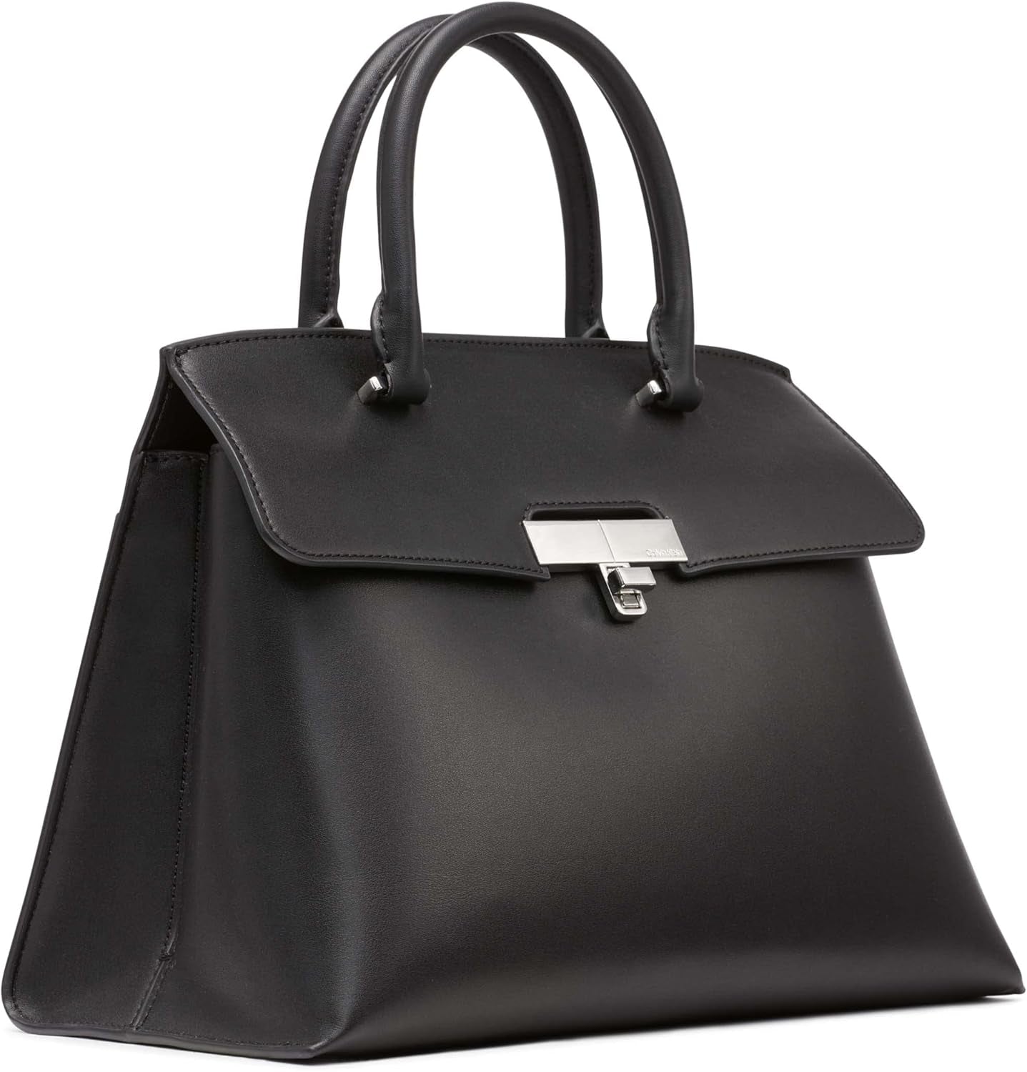 Calvin Klein Dames Turn Lock Satchel - 2 in 1, Veganistisch Leer, 3 Zakken Becky Turnlock Schoudertas, Zwart/Zilver Damestassen Naty Shop
