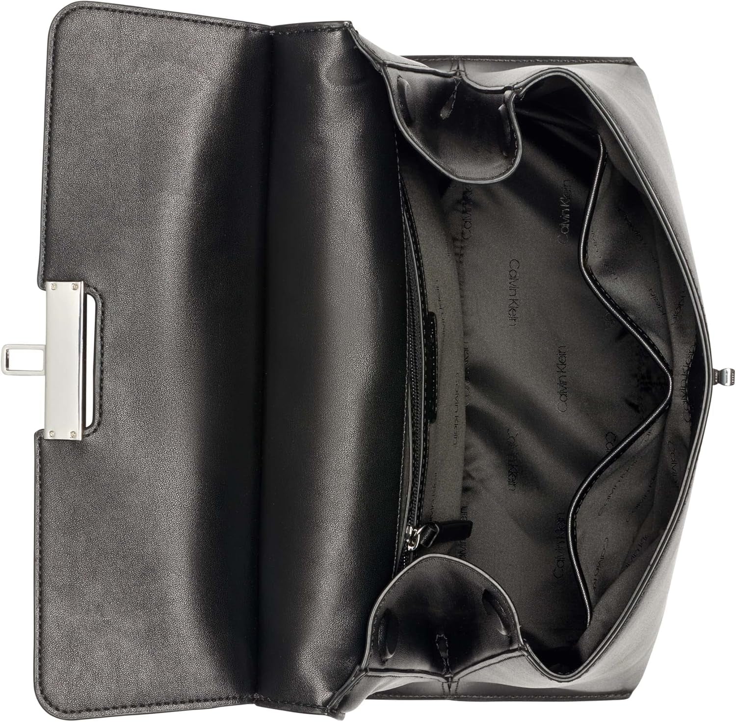 Calvin Klein Dames Turn Lock Satchel - 2 in 1, Veganistisch Leer, 3 Zakken Becky Turnlock Schoudertas, Zwart/Zilver Damestassen Naty Shop