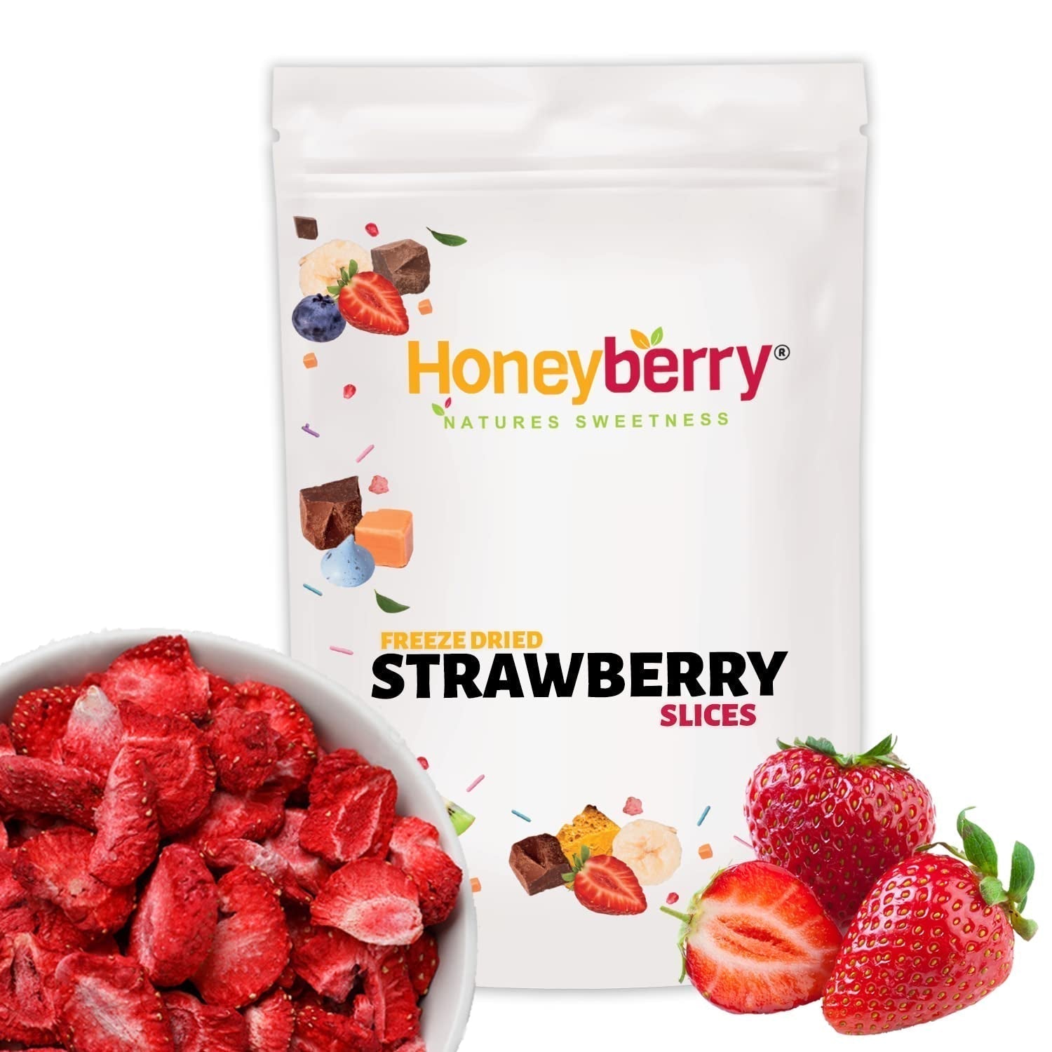 Gevriesdroogde aardbeien 150g - Gevriesdroogde aardbeischijfjes - Gevriesdroogd gedroogd fruit - Gedroogd aardbeifruit - Ideaal voor bakken, decoratie, snacks, muesli, desserts Gedroogde producten Naty Shop 150G