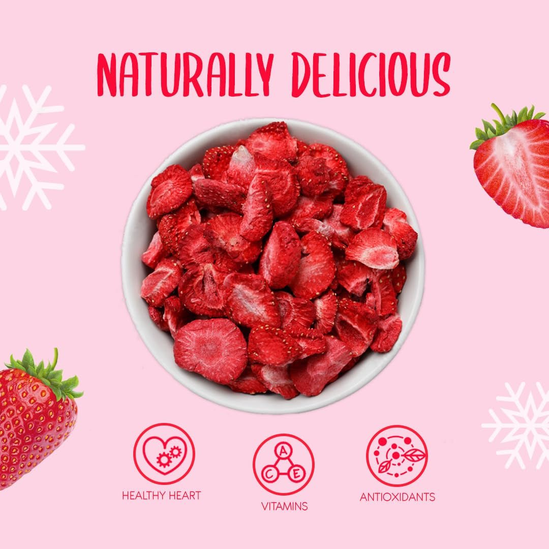 Gevriesdroogde aardbeien 150g - Gevriesdroogde aardbeischijfjes - Gevriesdroogd gedroogd fruit - Gedroogd aardbeifruit - Ideaal voor bakken, decoratie, snacks, muesli, desserts Gedroogde producten Naty Shop