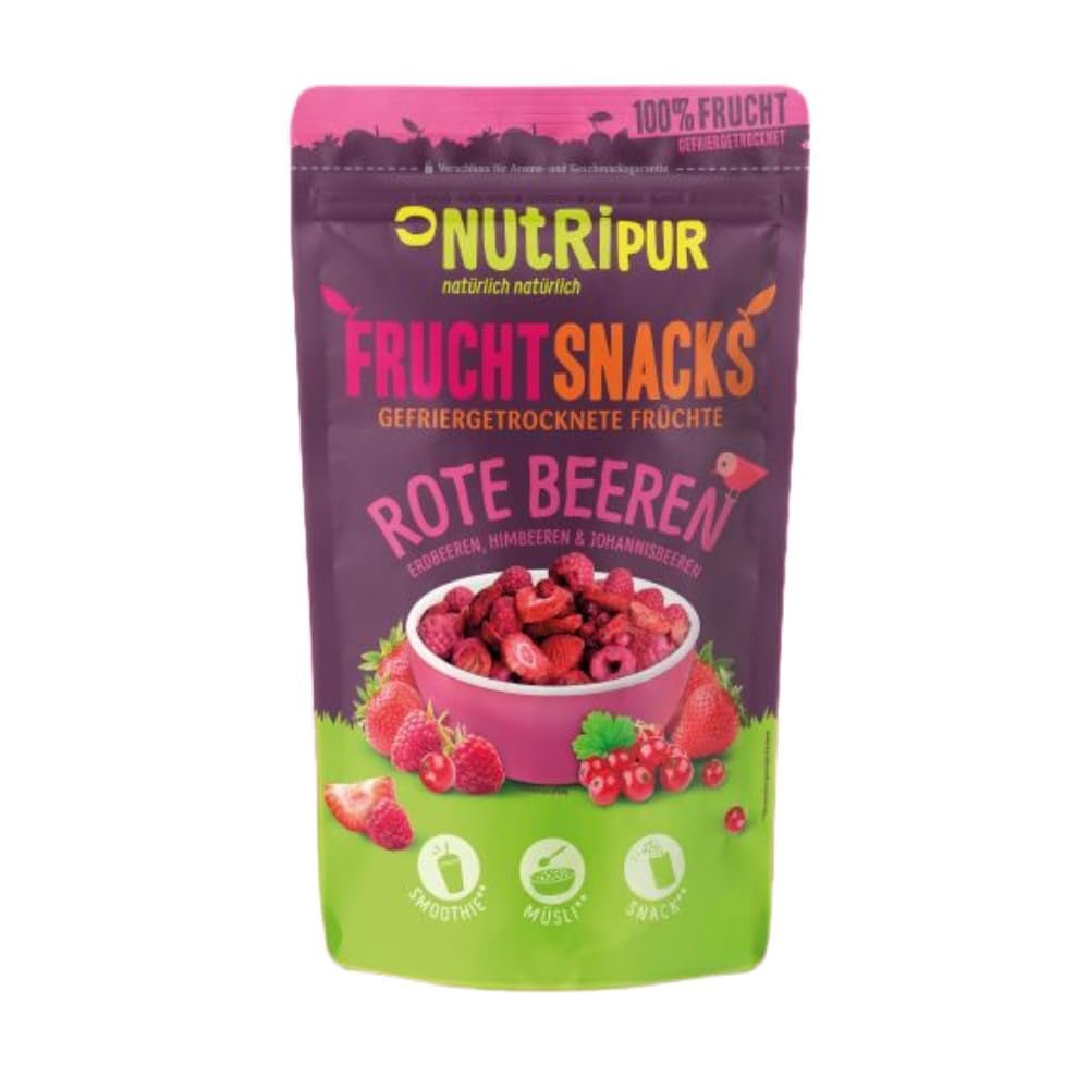 Gevriesdroogde Aardbeien 300g: Ongezoete Gedroogde Aardbeienschijfjes - Gevriesdroogde Aardbeien met Puur Fruit, Vol van Smaak: Gevriesdroogde Bessen - NUTRIPUR Gedroogd Fruit Naty Shop Gedehydrateerde Producten 100G (Pack van 1) Rode Bessen
