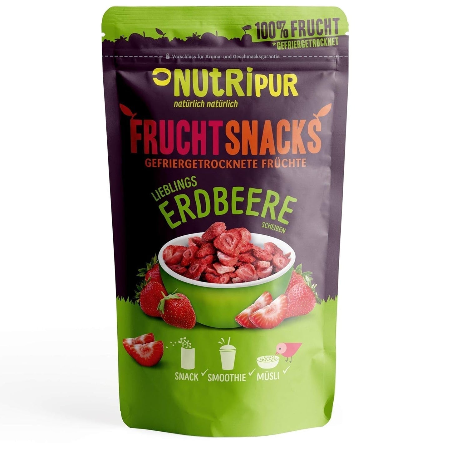 Gevriesdroogde aardbeien 300g: ongezoete gedroogde aardbeienschijfjes - Gevriesdroogde aardbeien met puur fruit, vol van smaak: gevriesdroogde bessen - NUTRIPUR gedroogd fruit Naty Shop gedehydrateerde producten 25G (pak van 1) Aardbeien