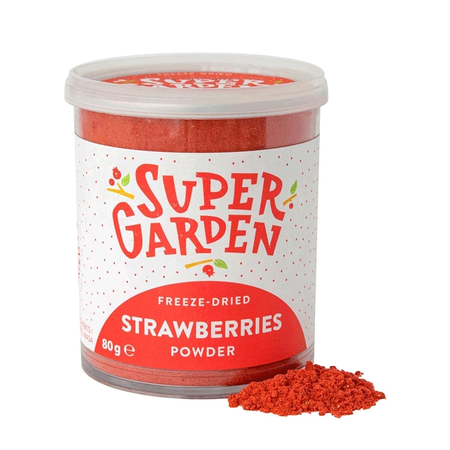 Super Garden Gevriesdroogde Aardbeien | Heerlijk en 100% puur gevriesdroogd fruit | Hele gedroogde aardbeien voor gezonde snacks of bakken | Gevriesdroogde aardbeien 19g Gedroogde producten Naty Shop Aardbeienpoeder