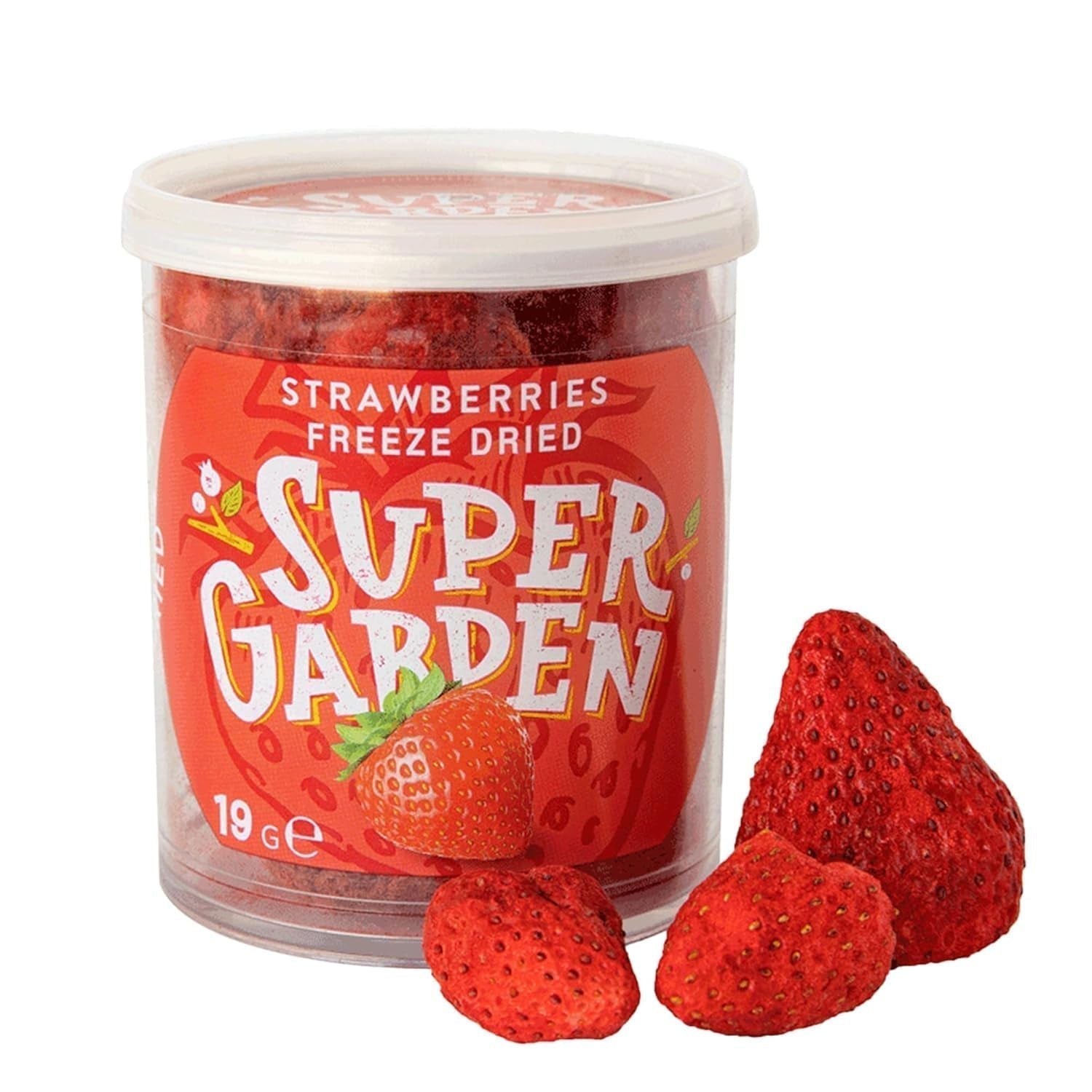 Super Garden Gevriesdroogde Aardbeien | Heerlijk en 100% puur gevriesdroogd fruit | Hele gedroogde aardbeien voor gezonde snacks of bakken | Gevriesdroogde aardbeien 19g Gedroogde producten Naty Shop Hele aardbeien