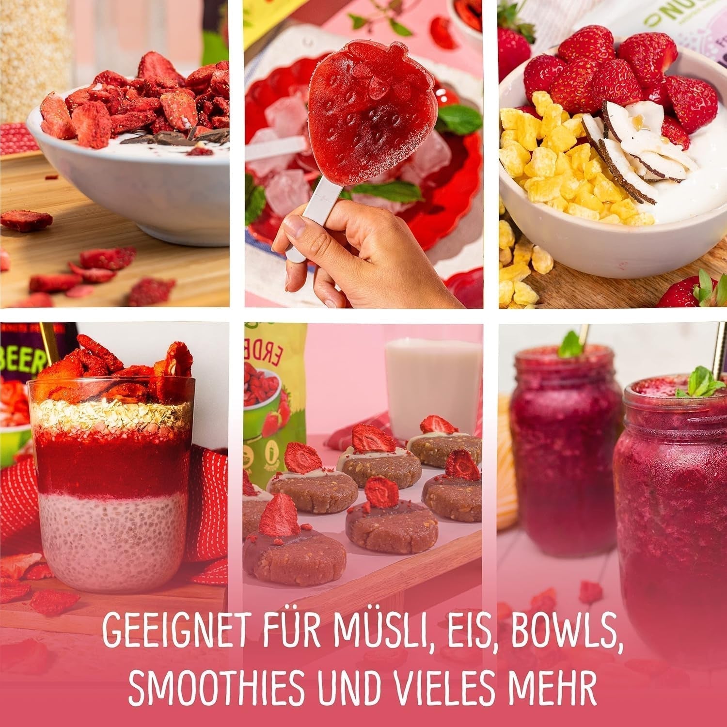 Biologische gevriesdroogde aardbeien: 70g gedroogde aardbeien voor smoothie bowls, muesli, paptoppings - gevriesdroogde bessen zonder toegevoegde suiker - gevriesdroogde aardbeien - NutriPur fruit Gedroogde producten Naty Shop