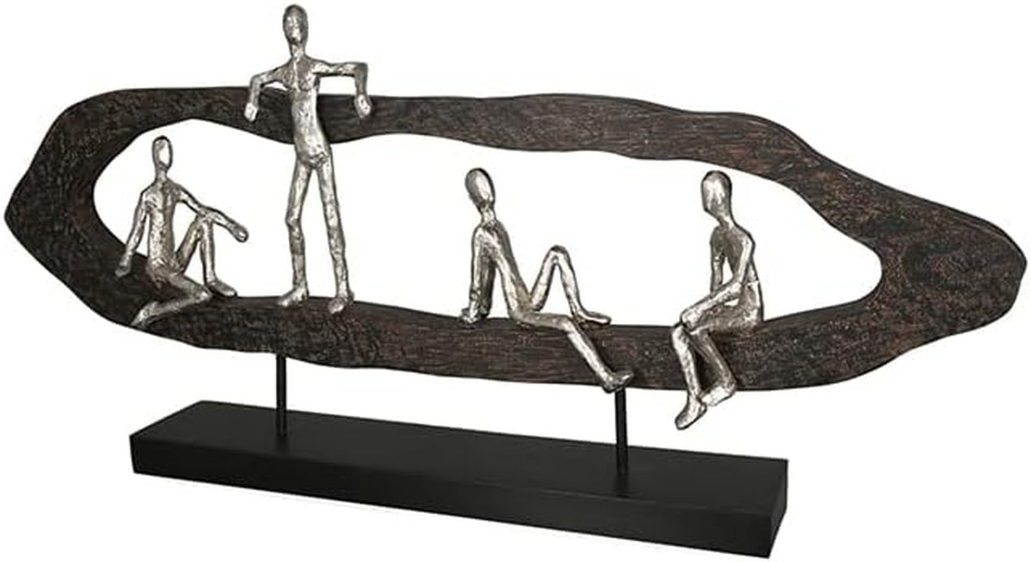 Casablanca modern design GILDE Deco Sculptuur Figuur - Best Friends - Hang Out Zilver, hout/aluminium - breedte 75 cm Beeldjes en sculpturen Naty Shop