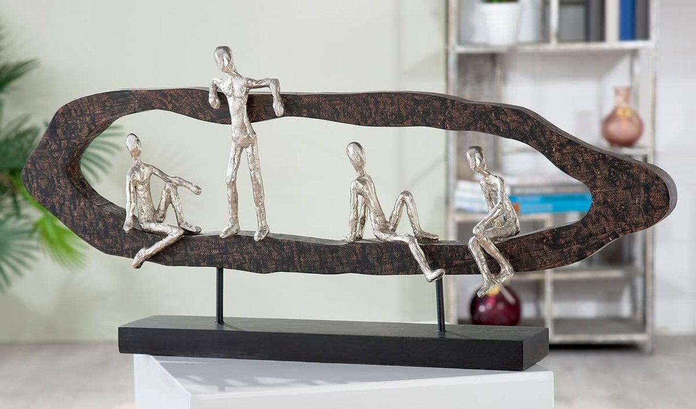Casablanca modern design GILDE Deco Sculptuur Figuur - Best Friends - Hang Out Zilver, hout/aluminium - breedte 75 cm Beeldjes en sculpturen Naty Shop