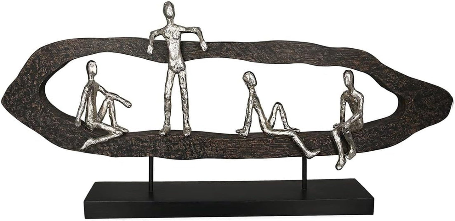 Casablanca modern design GILDE Deco Sculptuur Figuur - Best Friends - Hang Out Zilver, hout/aluminium - breedte 75 cm Beeldjes en sculpturen Naty Shop Kleuren zwart, zilver Hoogte 35 cm