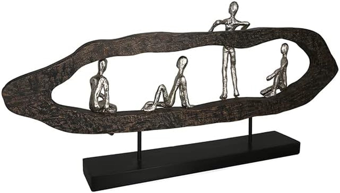 Casablanca modern design GILDE Deco Sculptuur Figuur - Best Friends - Hang Out Zilver, hout/aluminium - breedte 75 cm Beeldjes en sculpturen Naty Shop