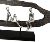 Casablanca modern design GILDE Deco Sculptuur Figuur - Best Friends - Hang Out Zilver, hout/aluminium - breedte 75 cm Beeldjes en sculpturen Naty Shop