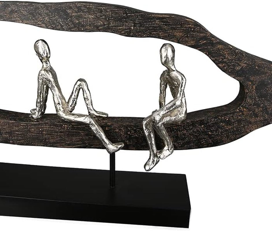 Casablanca modern design GILDE Deco Sculptuur Figuur - Best Friends - Hang Out Zilver, hout/aluminium - breedte 75 cm Beeldjes en sculpturen Naty Shop