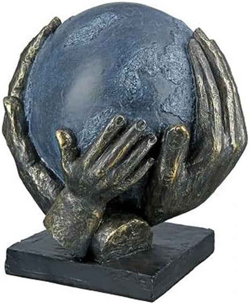 Casablanca modern design GILDE Deco Sculptuur Figuur Save the world - Globe in handen - Hoogte 19 cm Beeldjes en sculpturen Naty Shop Brons, grijs, zwart Hoogte 19 cm
