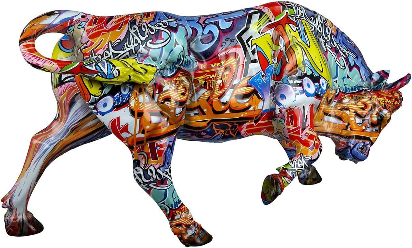 Casablanca decoratief stierdierbeeldje - gemaakt van kunsthars in street art design - kleur: veelkleurig hoogte 27 cm Beeldjes en sculpturen Naty Shop Standaard titel