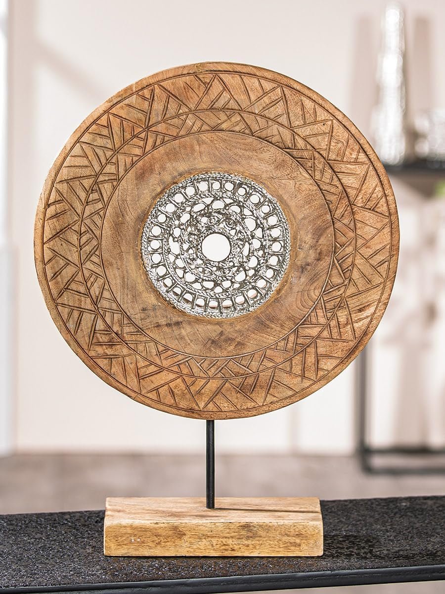 Casablanca groot decoratief beeld - aluminium hout rond beeld kleur: natuurlijk zilver - woonkamerdecoratie verjaardagscadeau hoogte 46 cm Beeldjes en sculpturen Naty Shop Natuurlijke kleuren Hoogte 46 cm