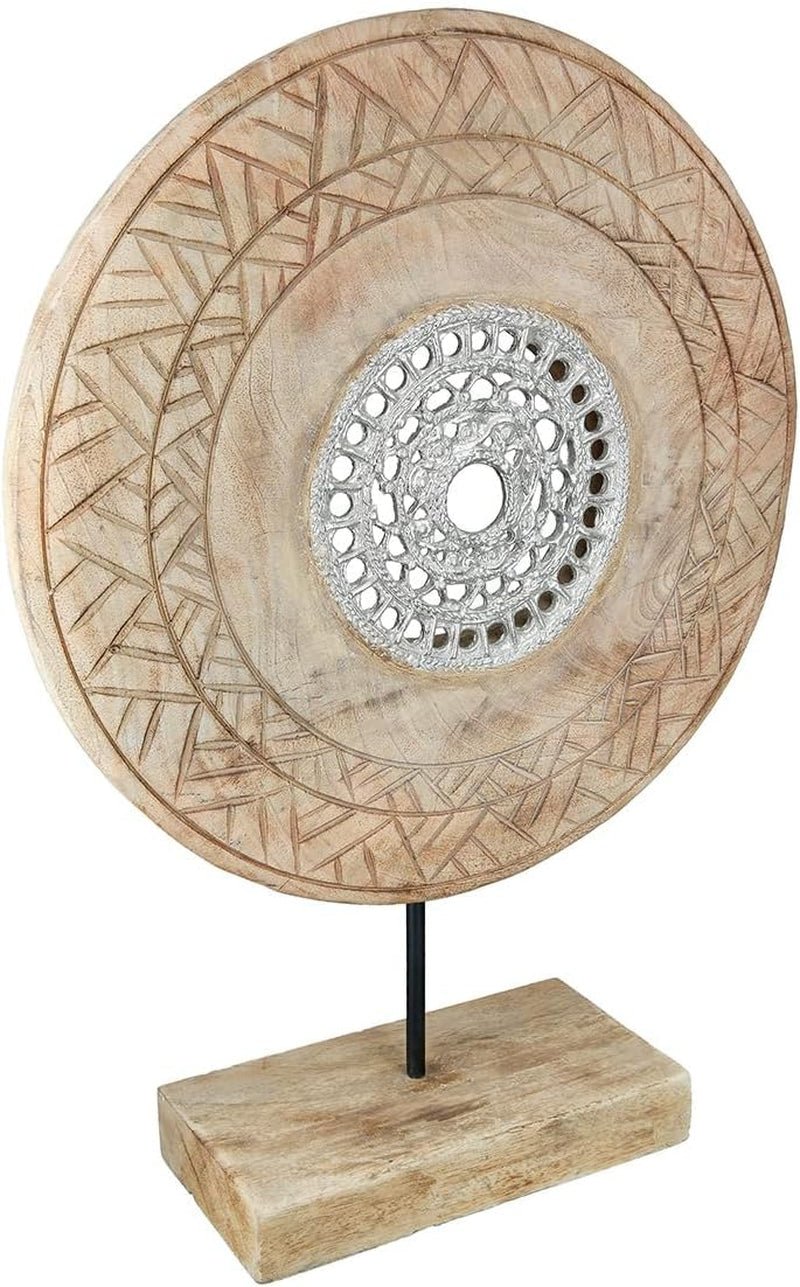 Casablanca groot decoratief beeld - rond aluminium houten beeld kleur: natuurlijk zilver - woonkamerdecoratie verjaardagscadeau hoogte 46 cm Beeldjes en sculpturen Naty Shop