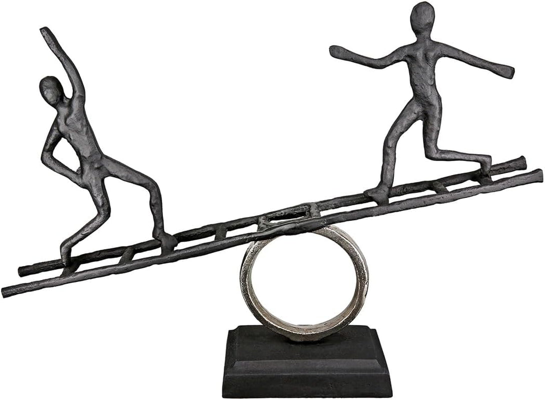 Casablanca groot decoratief beeld - rond aluminium houten beeld kleur: natuurlijk zilver - woonkamerdecoratie verjaardagscadeau hoogte 46 cm Beeldjes en sculpturen Naty Shop Antraciet, zilver Hoogte 35 cm