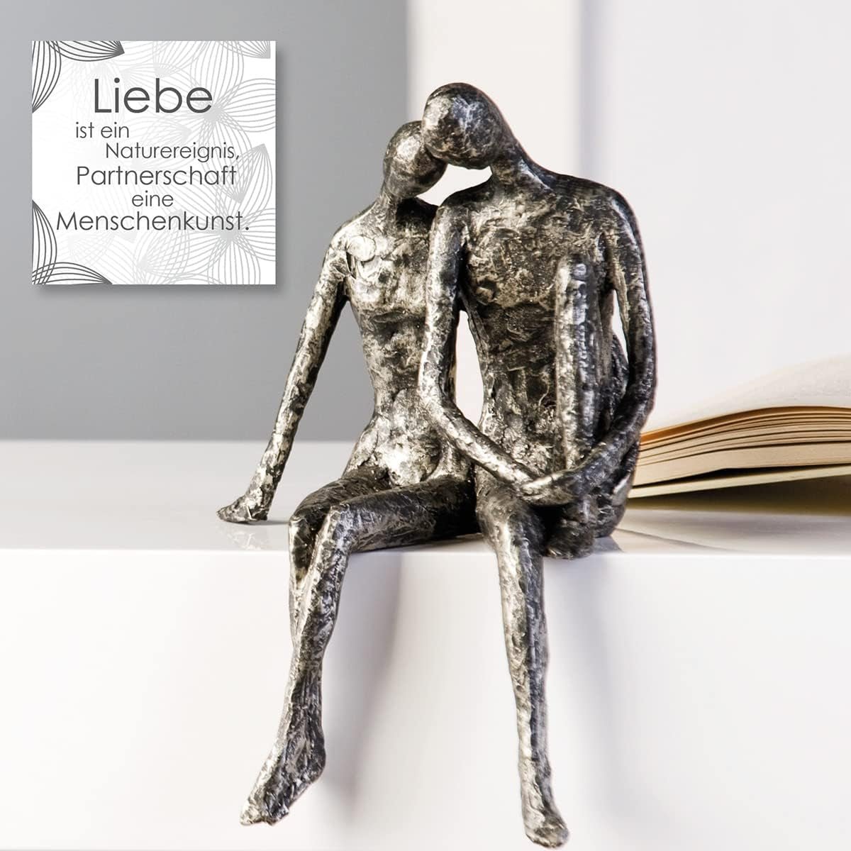 Casablanca Sculptuur - Decoratief beeldje van een koppel - Polyresin - Kleur: antiek zilver Hoogte 25 cm Beeldjes en sculpturen Naty Shop