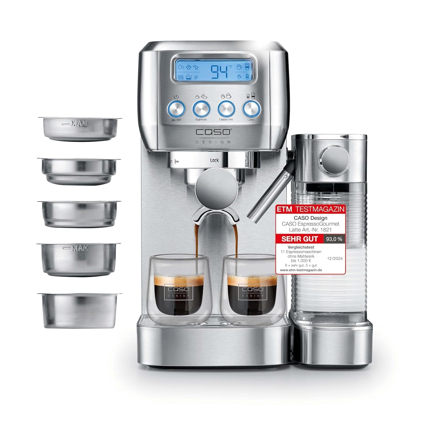 CASO EspressoGourmet Crema - Portafilter espressomachine met melkopschuimer, espresso, cappuccino, roestvrijstalen portafilter, ULKA 20 bar pomp, koffiezetapparaat, gemalen koffie, ESE capsules