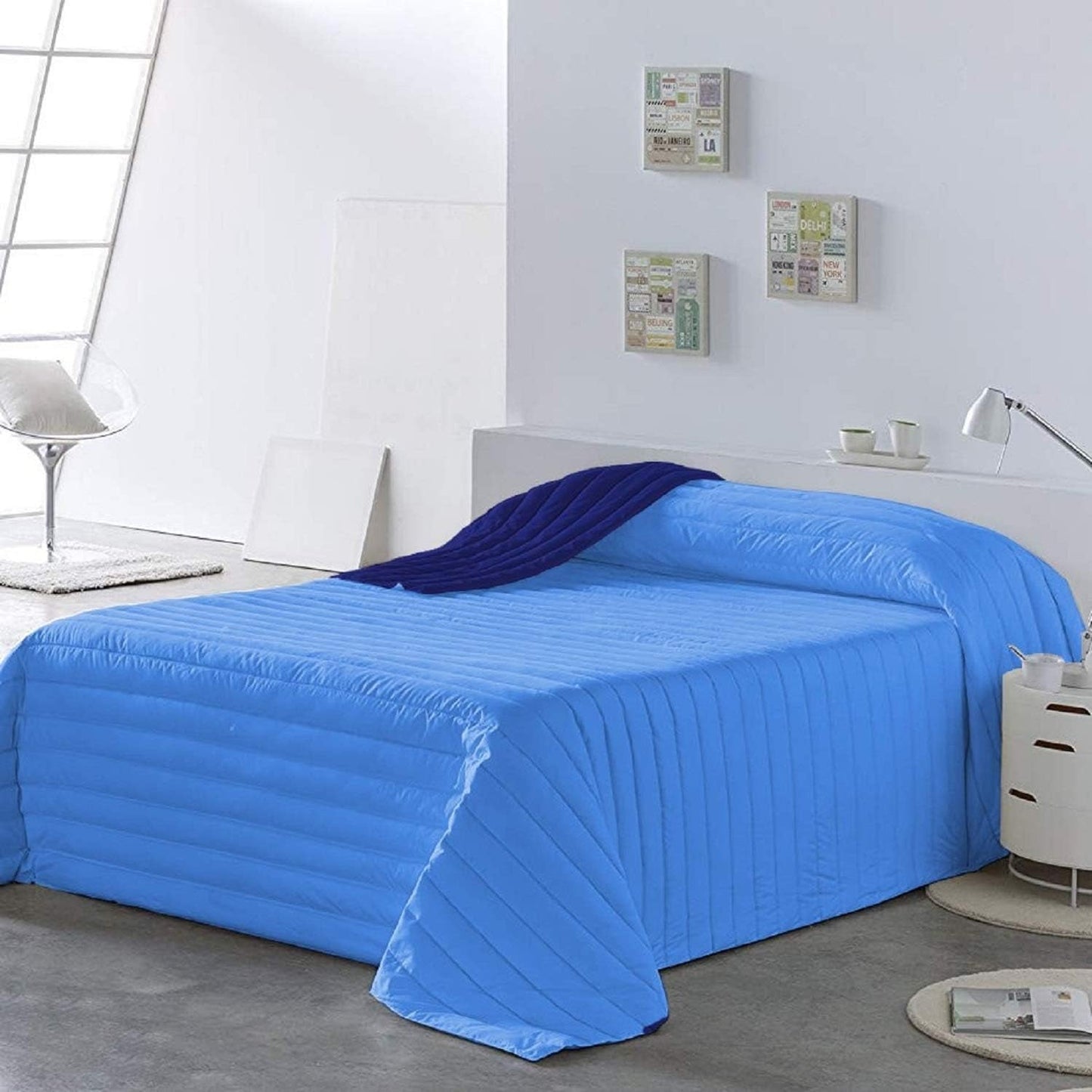 PETTI Artigiani Italiani - Dekbed voor eenpersoonsbed, dubbelzijdig dekbed, lentedekbed, nachtblauw, wit, 100% Made in Italy Dekbedden en dekbedden Naty Shop Blue Bedmaat 140 (240X260 Cm)