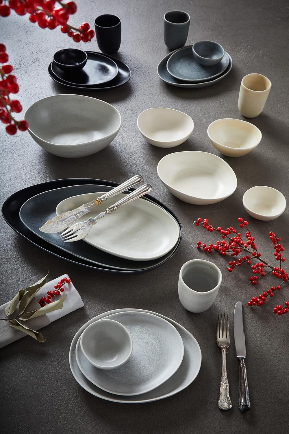 CreaTable, 22139, PIETRA-serie, 4-delige serviesset voor 4 personen, porseleinen bordenset, vaatwasser- en magnetronbestendig, gemaakt in Europa
