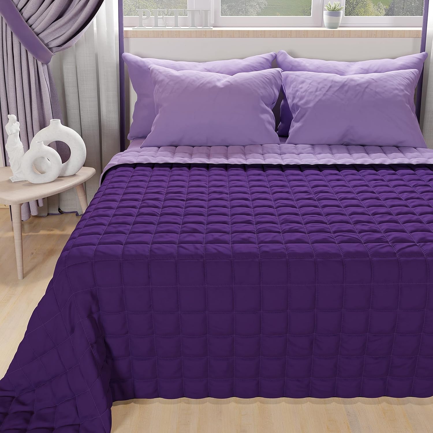 PETTI Artigiani Italiani - Eenpersoonsbedovertrek, dubbelzijdige sprei, verensprei, nachtblauw, wit, 100% Made in Italy Quilts en quilts Naty Shop Fuchsia Bedmaat 120 (220X260 Cm)