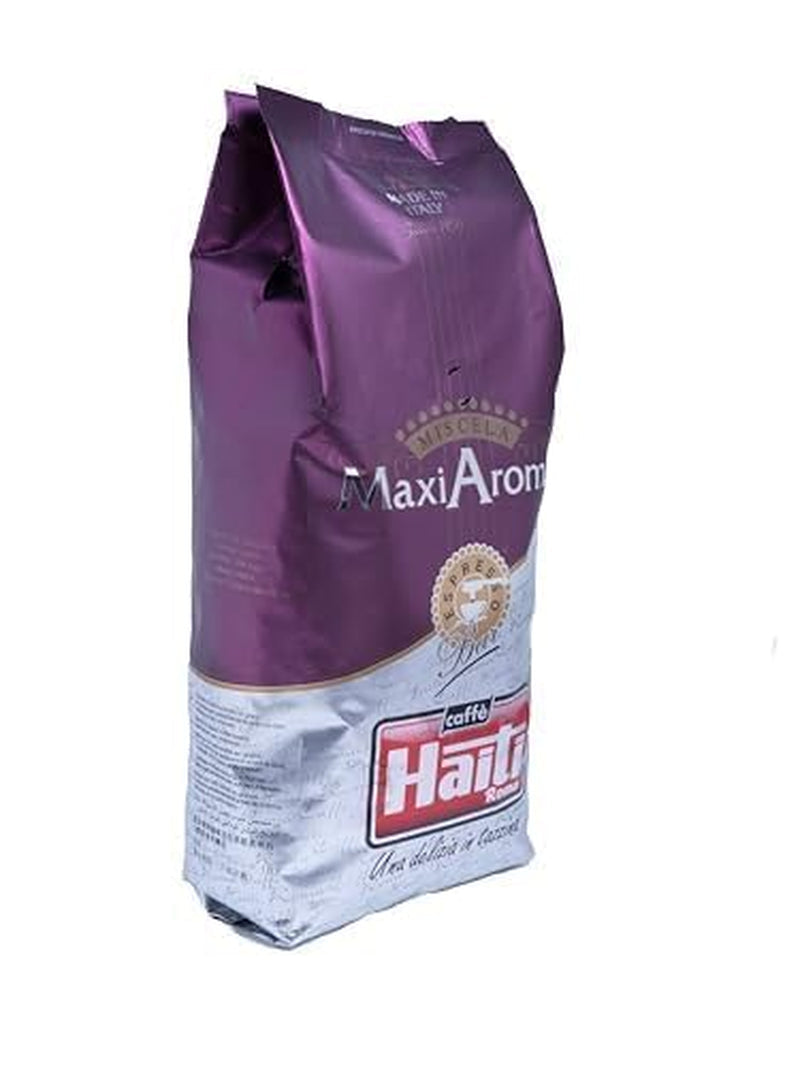 Caffè Haiti Roma Maxi Aroma koffie in een verpakking van 1 kg. Evenwichtige blend, ambachtelijk gebrand, gemaakt in Italië.