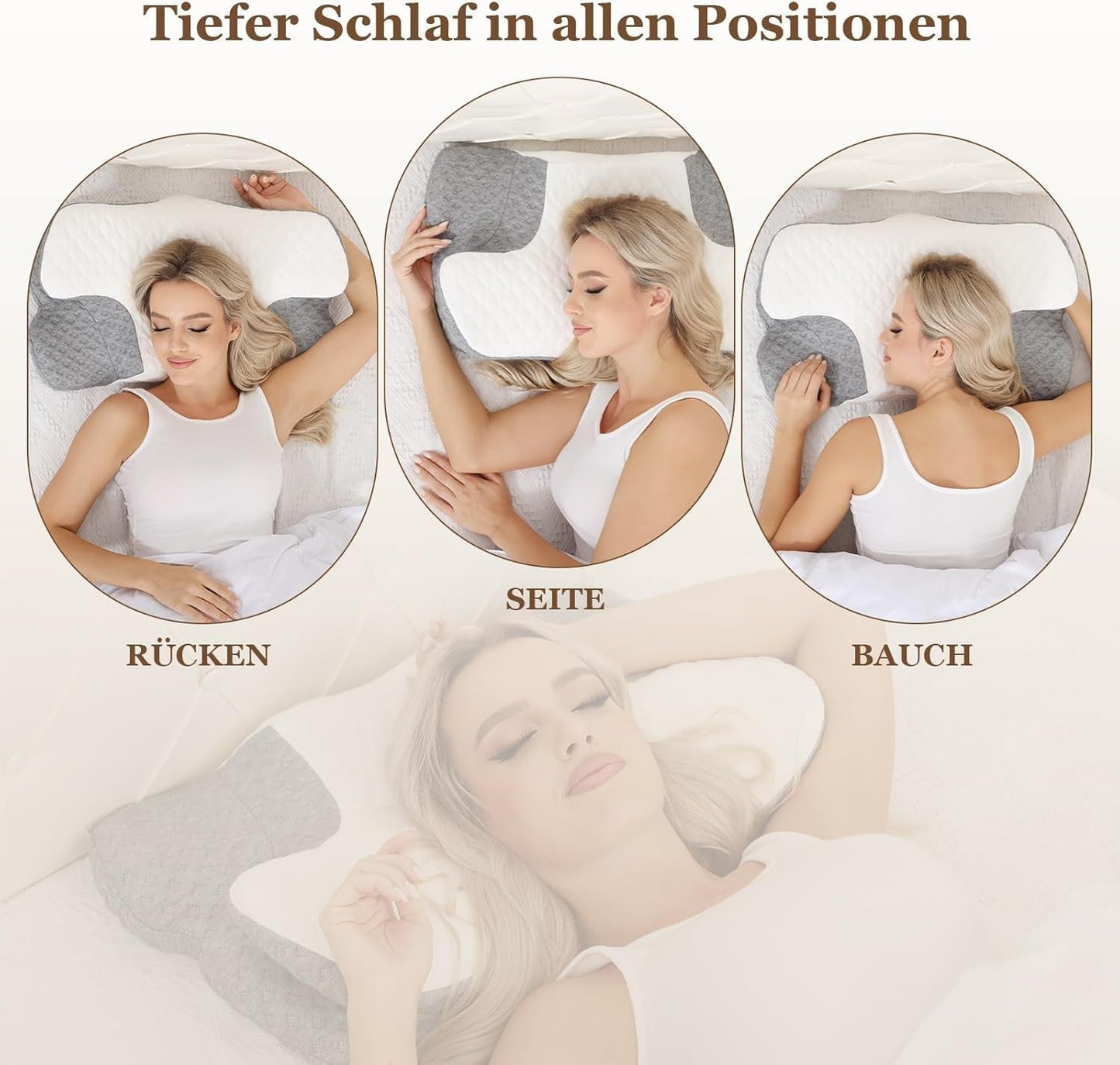 Wellsync Nekkussen Ergonomisch Kussen Memory Foam Kussen Orthopedisch Kussen Voor Zijslapers Rugslapers Buikslapers Nekpijn Wit Grijs Cervicale Orthopedische Kussens Naty Shop