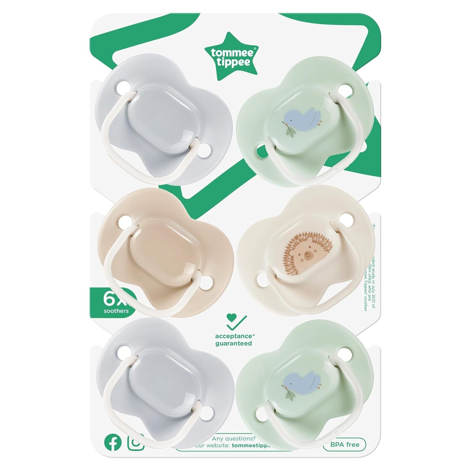 Tommee Tippee Anytime fopspenen, 0-6 maanden, 6-delige symmetrische fopspenen, BPA-vrij