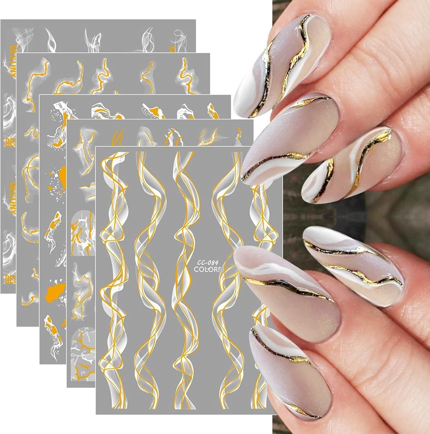 9 Blatt Nagelsticker Französische Spitzenmarmor Nagelaufkleber Selbstklebend Weißes Gold Nail Art Sticker Decoratie Nageldesign Zubehör
