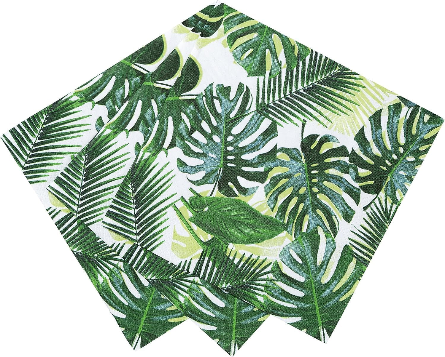 Pak van 20 tropische doekjes | Groenboekservetten met palmbladmotief | Wegwerpservies voor kinderfeest, safarifeest, jungle, dinosaurus, zomer, Hawaiiaans thema