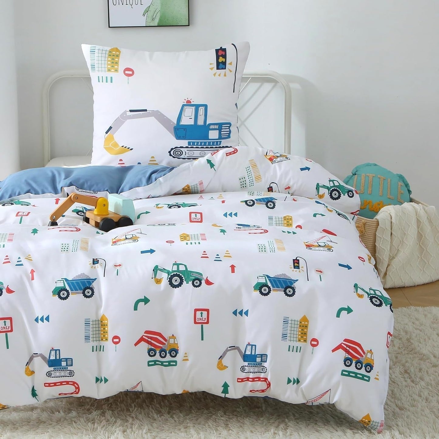 Fekohipy Bettwäsche 135X200 Mädchen Einhorn Kinderbettwäsche Rosa 3D-Druck Mikrofaser Regenbogen Kinder Bettbezug Mit Zwierzweissung en 1 Kissenbezug 80X80Cm 2-Teilige Kinderbettwäsche-Set Naty Shop Blaue Bagger 135X200Cm+80X80Cm