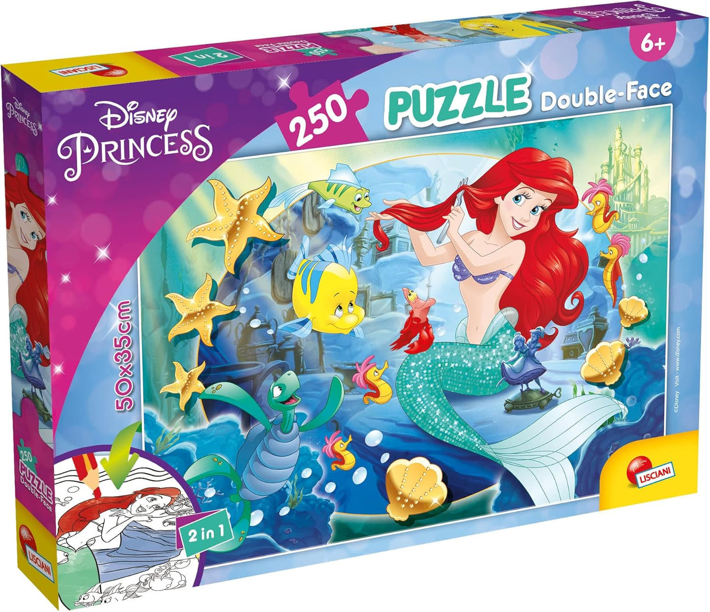 Lisciani - DISNEY Puzzel Ariël - Speel de scènes uit je favoriete dozen na en kleur ze in - vanaf 7 jaar - GROTE PUZZEL met 250 stukjes - Bevordert de behendigheid Puzzel Naty Shop Standaardtitel