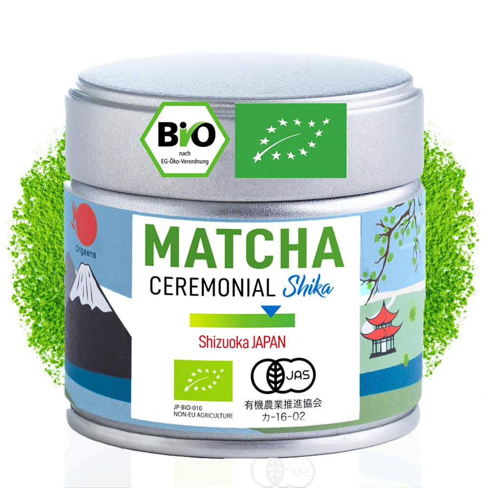 ORIGEENS BIO MATCHA CEREMONIAL GRADE "SHIKA" - Biologische Japanse thee van Shizuoka - Matcha Latte/Usucha - Navulzakje van 30 g - Ceremoniële kwaliteit biologische Matcha groene theepoeder