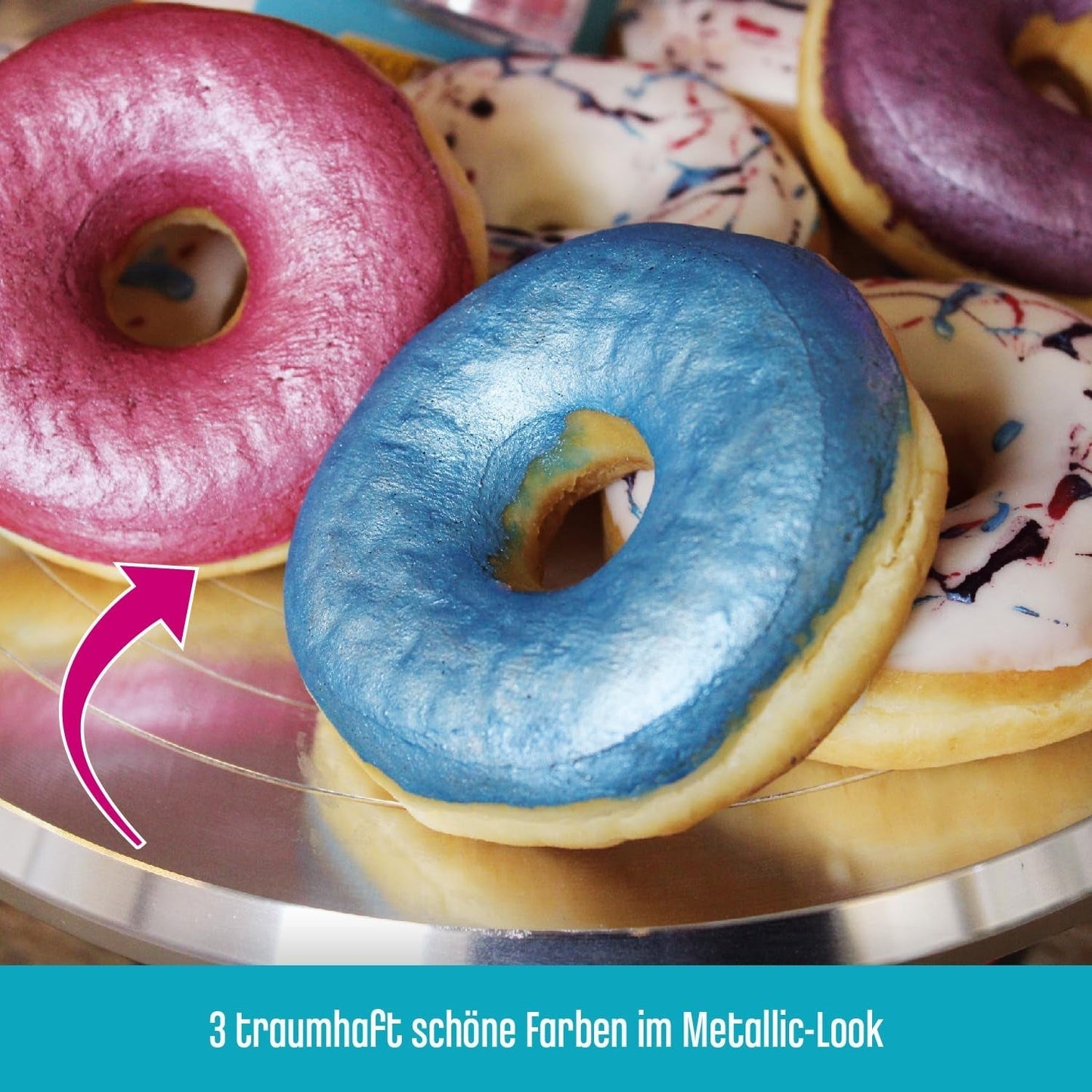 DECOCINO Metallic pastelkleurpoeder (3X2G) – Blauw, Lila en Roze – Kleurstofpoeder voor levensmiddelen – Glitterpoeder Geschikt voor fondant als taartversiering en taartdecoratie!